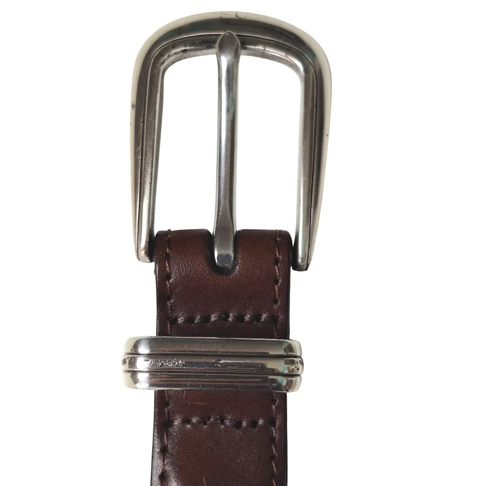 Vtg Brighton Onyx Leather Belt Mens‎ 44 Brown Black Golf Plaque Western Braided